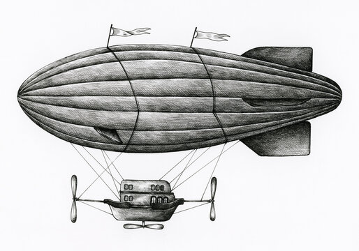 Hand drawn airship retro style