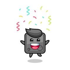 happy safe box mascot jumping for congratulation with colour confetti