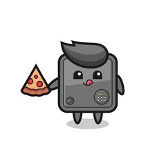 cute safe box cartoon eating pizza