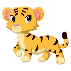 Cartoon cute baby tiger posing
