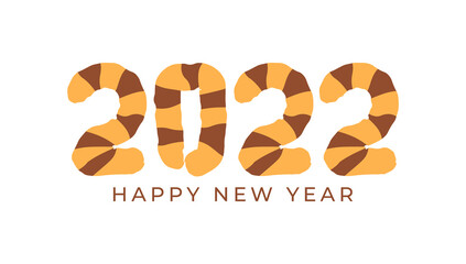 2022, happy new year vector. number 2022 with a tiger skin motif or pattern. brown orange color. for design element, calendar, background, banner, greeting card. flat cartoon style. vector design