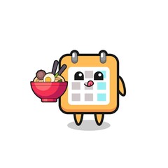cute calendar character eating noodles