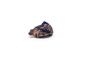 Azurite geological mineral in its pure state isolated on white background