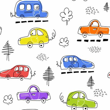 Children's vector pattern with funny cars