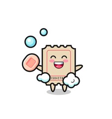 ticket character is bathing while holding soap