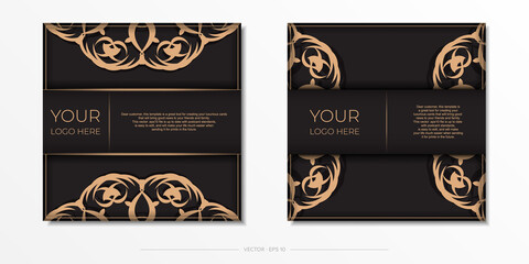 Obraz na płótnie Canvas Square vector template for print design postcard in black color with luxury ornaments. Preparing an invitation card with vintage patterns.