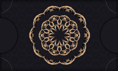 Template for print design invitation card with vintage ornament. Black vector banner with luxury ornaments and place under text.