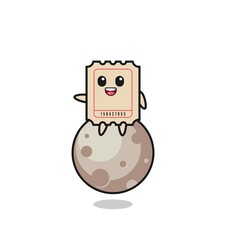 illustration of ticket cartoon sitting on the moon