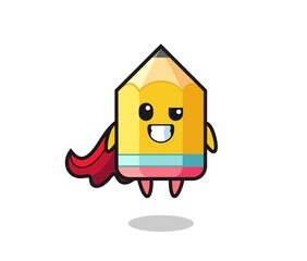 the cute pencil character as a flying superhero