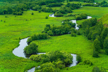 The wetland landscape in Hulun Buir, Inner Mongolia, China, summer time.