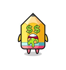 pencil character with an expression of crazy about money