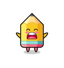 cute pencil mascot with a yawn expression