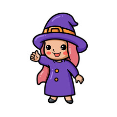 Cute little witch girl cartoon waving hand