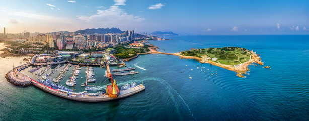 Aerial photography of island coastline