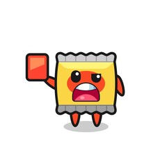 snack cute mascot as referee giving a red card