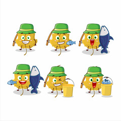 A fisherman hazel leaf cartoon picture catch a big fish