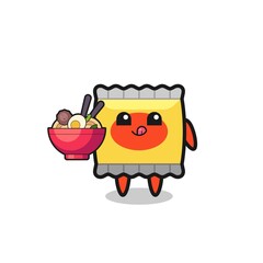 cute snack character eating noodles