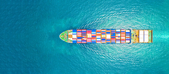 Container ship in ocean,  Freight Transportation cargo, Shipping, Nautical Vessel. Logistics import...