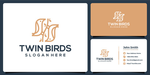 Twin birds monoline luxury logo design