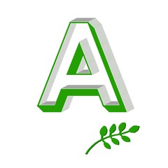 3d capital letter A  alphabet green, white background