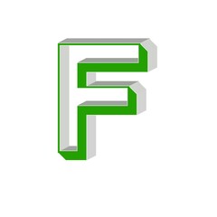 3d capital letter F  alphabet green, white background