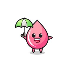 cute strawberry drop juice illustration holding an umbrella