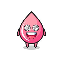 cute strawberry drop juice character with hypnotized eyes