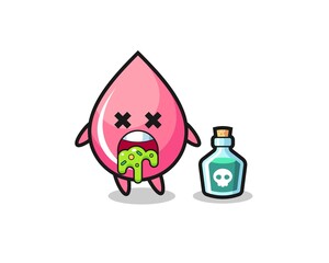 illustration of an strawberry drop juice character vomiting due to poisoning