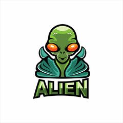 Alien mascot logo design, Game player alien e-sport logo design. Alien holding analog game controller. Mascot design