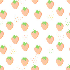 Pink strawberry seamless pattern. Sweet dessert flat Vector background