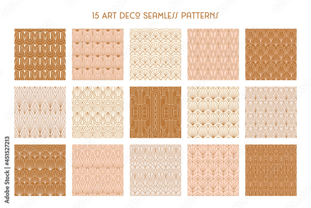 Wall mural art deco 1920s seamless patterns set in a trendy minimal style. vector abstract retro backgrounds wi