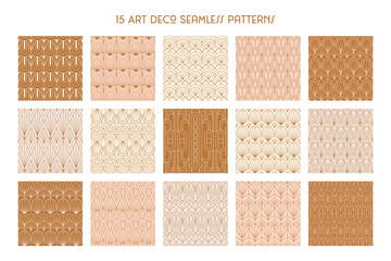 Art Deco 1920s Seamless Patterns Set in a Trendy minimal Style. Vector Abstract Retro backgrounds with Geometric Shapes