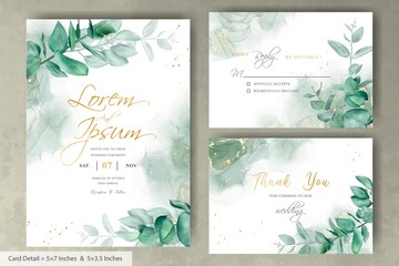 Greenery wedding invitation template with hand drawn eucalyptus