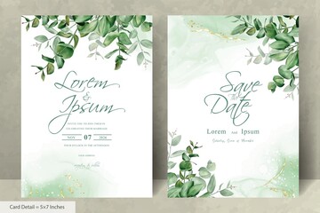 Greenery wedding invitation template with hand drawn eucalyptus
