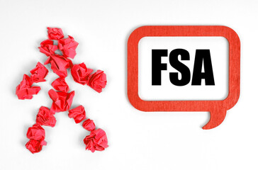 On a white background, a red paper man and a sign with the inscription - FSA