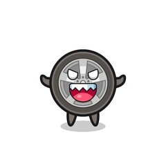 illustration of evil car wheel mascot character