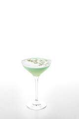 Refreshing green cocktail, margarita, on white background, isolated, copy space