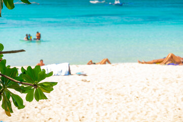 Boracay, Philippines - Jan 20, 2020: Empty White beach of Boracay island in the daytime. No Chinese...