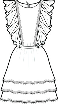 Women's Sleeveless Prairie Dress Fashion Flat Sketch Vector Illustration