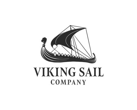 Black Viking Boat Ship Logo Design Vector Illustration