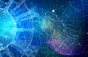 Abstract virus model with connected lines and dots background