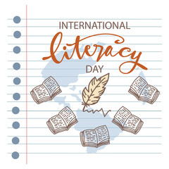 International literacy day background with books. 