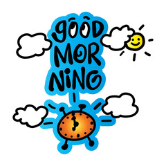 Good morning lettering decorative background. Greeting card design.