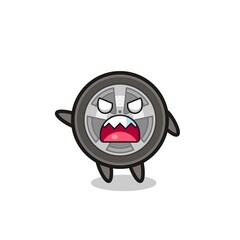 cute car wheel cartoon in a very angry pose
