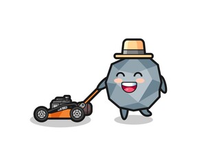 illustration of the stone character using lawn mower