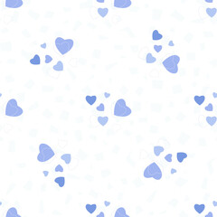 Fototapeta na wymiar Heart seamless pattern. Blue children's drawing from hearts. For kids prints, textiles, bed linen. Modern, trendy geometric Valentine's Day pattern. Romantic, casual for the holiday. Vector 