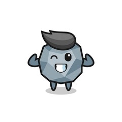 the muscular stone character is posing showing his muscles
