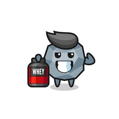 Obraz premium the muscular stone character is holding a protein supplement
