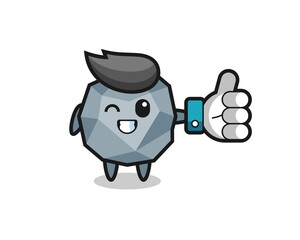 cute stone with social media thumbs up symbol