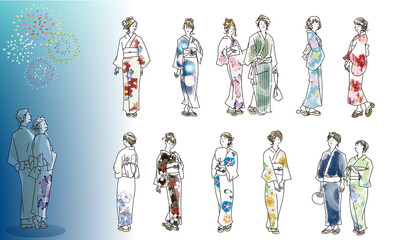 浴衣姿の人物イラスト